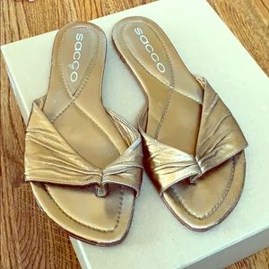 Sacco Bronze Leather Sandal Flats 7.5